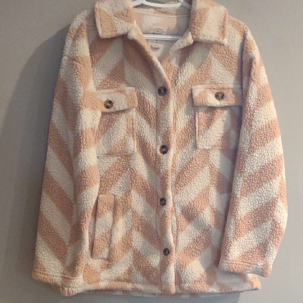 Billabong Women's Medium Chevron Teddy Jacket in Cream / Off Pink